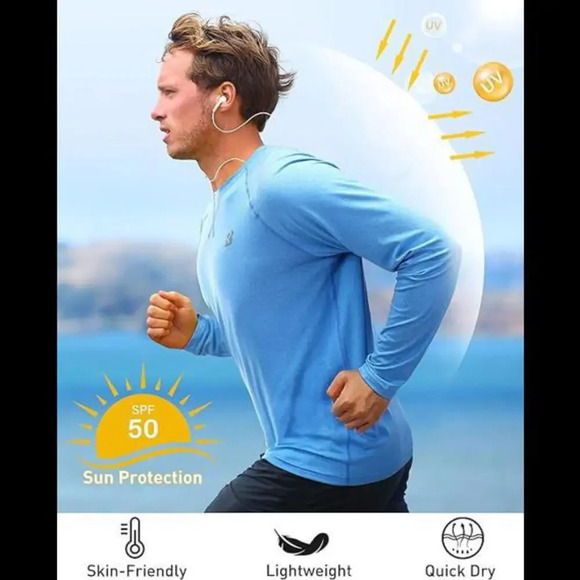 NWT Roadbox Sun Protection Shirts for Men UPF 50+ Long Sleeve Rash Guard Blue - Picture 1 of 12